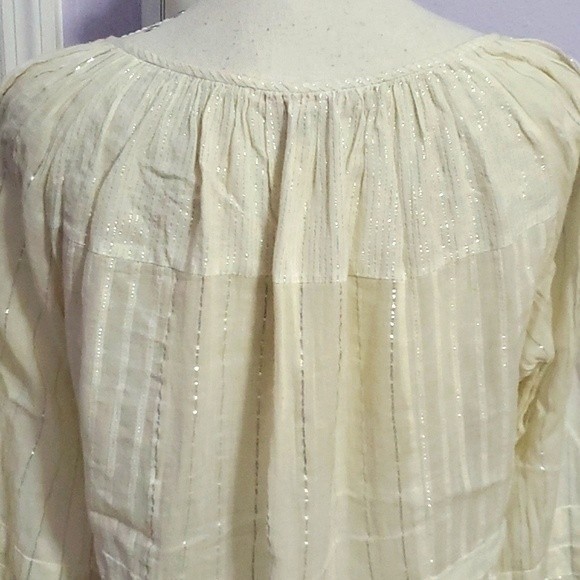 Rebecca Taylor Boho Cream Gauzy Pleated Balloon Sleeves Flowy Peasant Top 6 - Picture 8 of 14